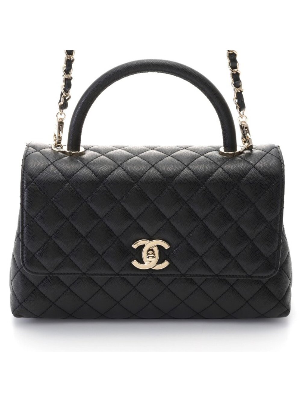 Chanel Quilted Coco Handle 2-Way Bag Black Caviar Leather